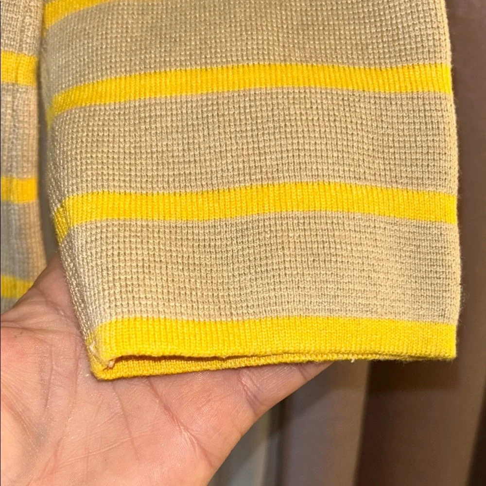 Tuckernuck Size S Yellow and Tan Striped Cardigan V-Neck Sweater - Picture 13 of 15